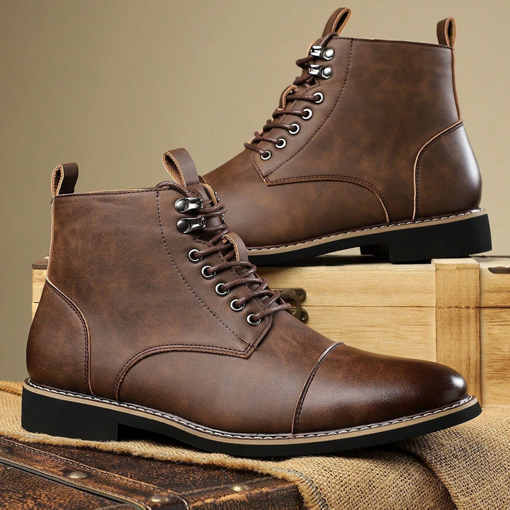 Front view of men's durable footwear, showcasing rugged design for outdoor & city use.