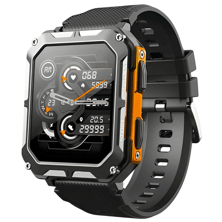 Men's rugged outdoor smartwatch with fitness tracking, heart rate monitor, and durable waterproof design.