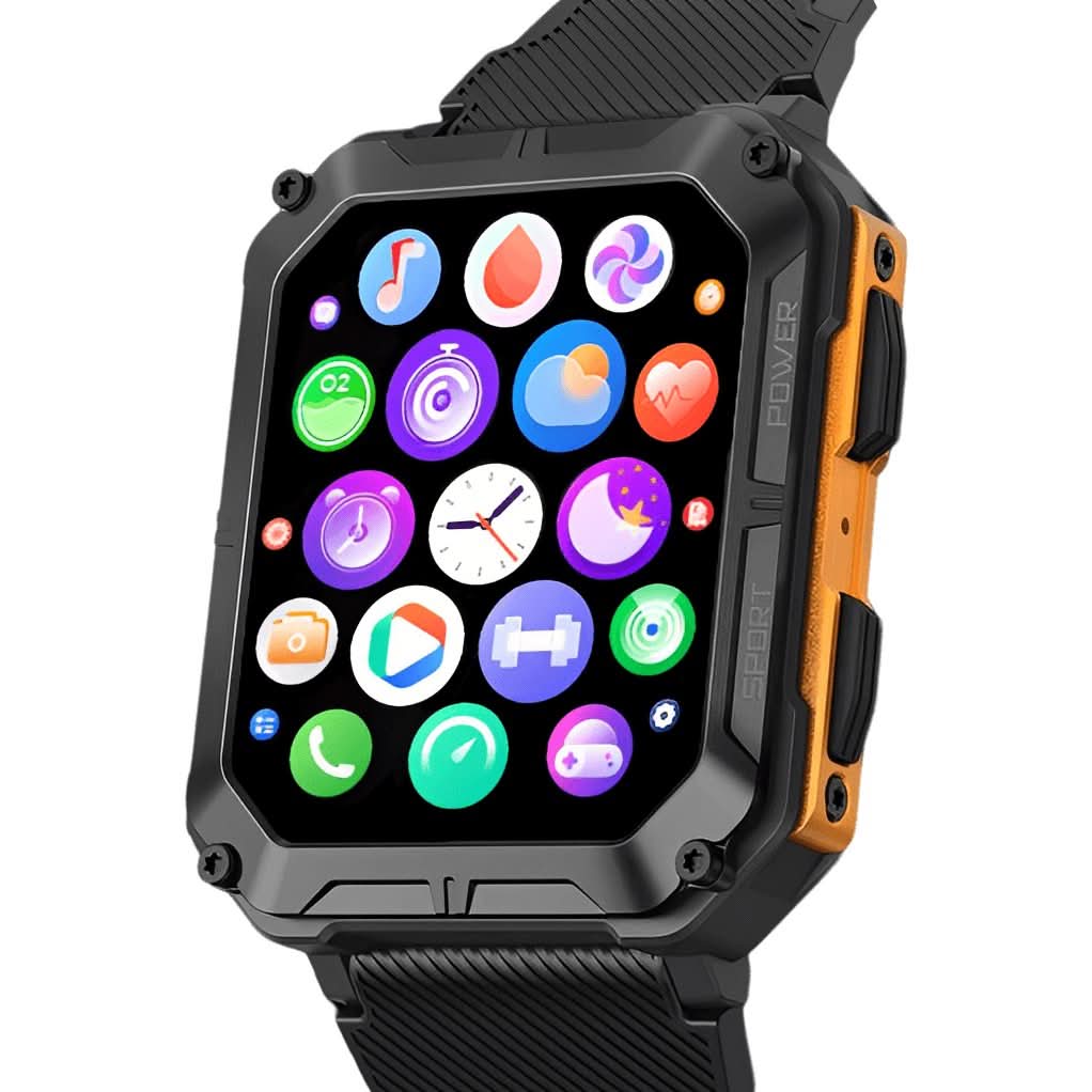 High-tech men's outdoor smartwatch gadget with GPS, notifications, and smart health monitoring features.