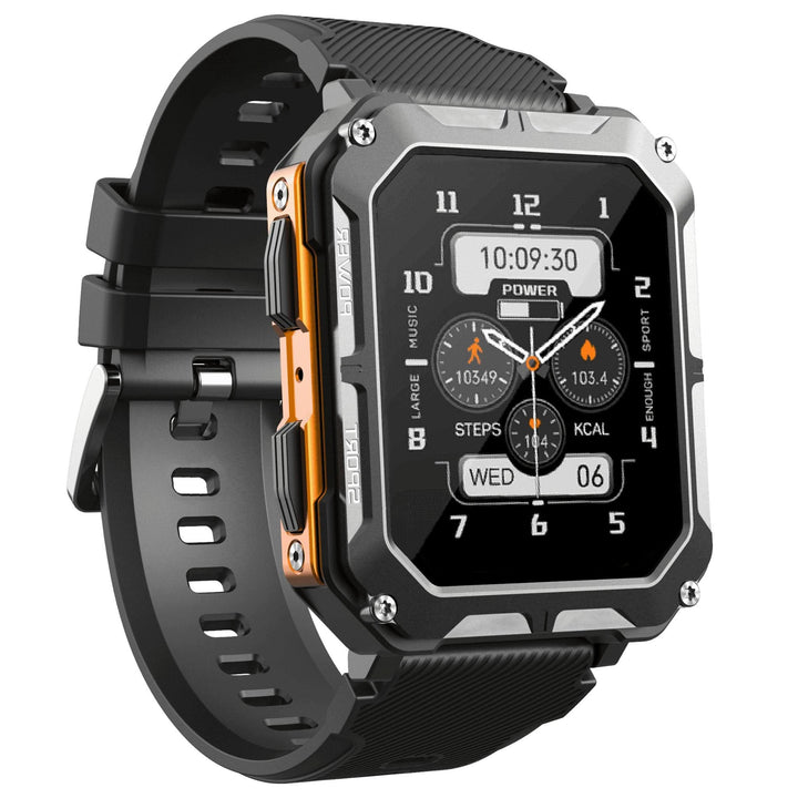 Durable men's outdoor smartwatch, perfect for adventurers; features health tracking, notifications & long battery life.