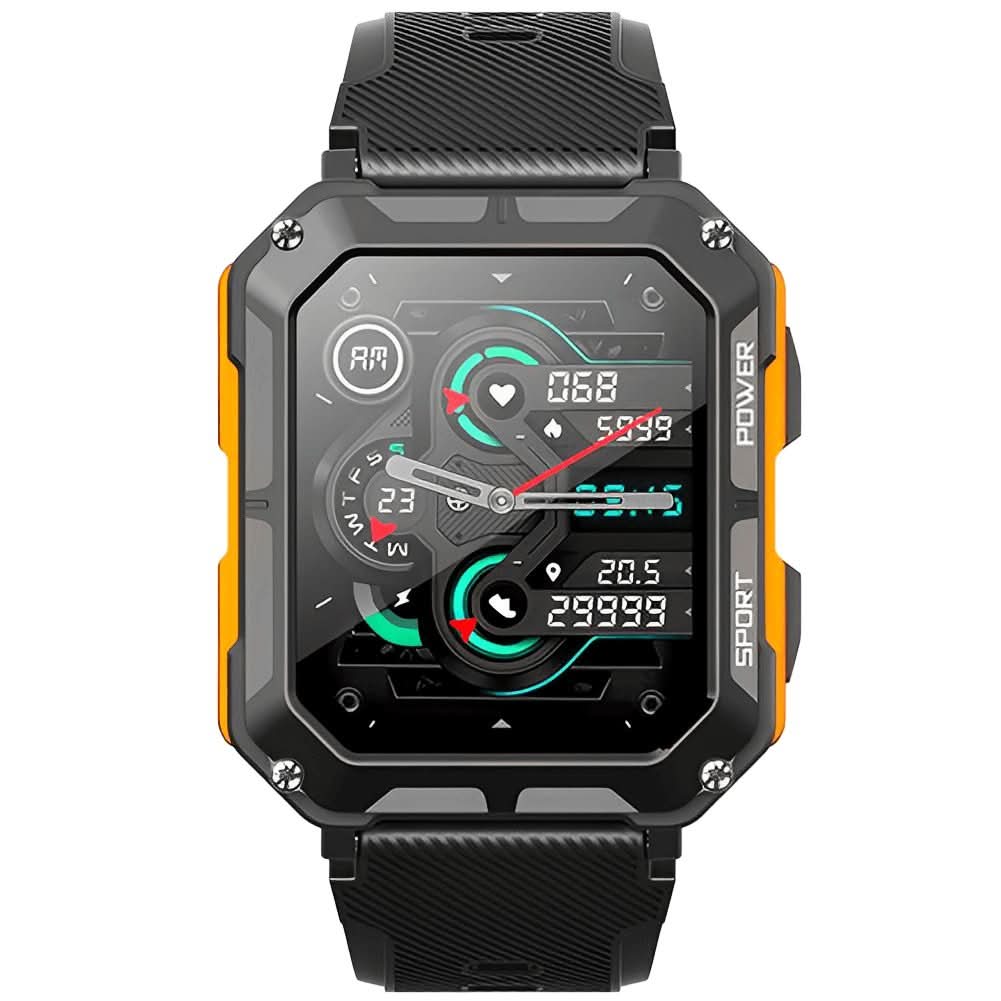 Rugged men's outdoor smartwatch built for extreme conditions, waterproof, and offering comprehensive fitness data.