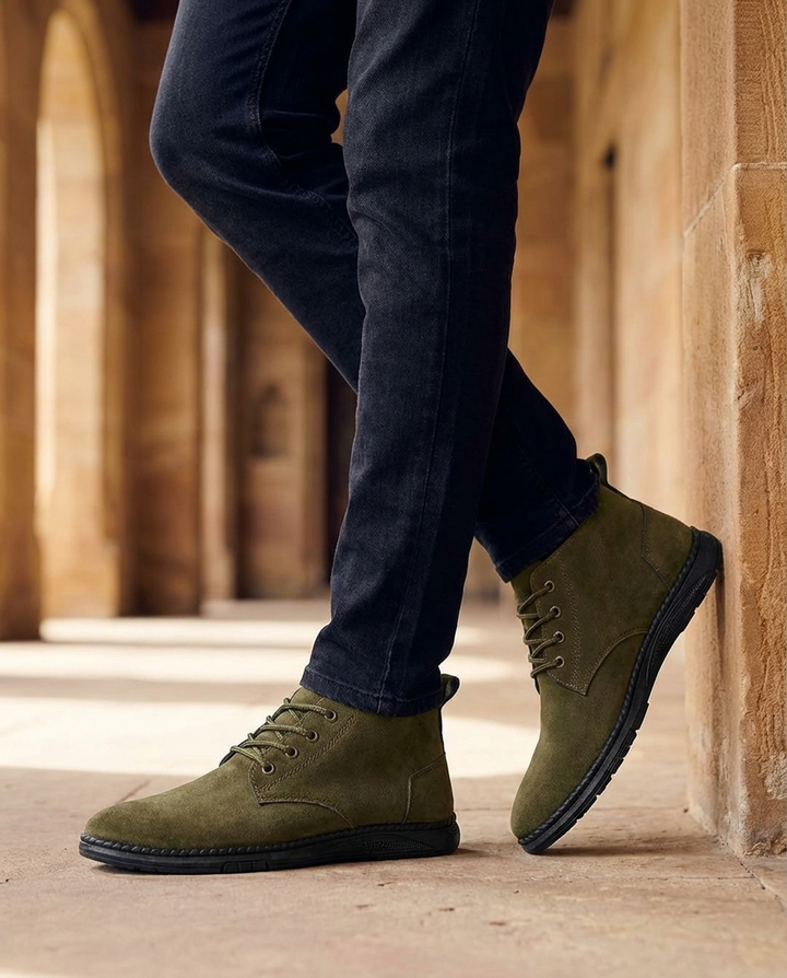 Black men's suede leather Roam boots, providing durable and stylish footwear for both casual and outdoor use.