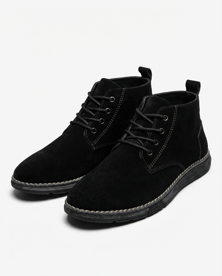 Khaki men's suede leather lace-up Roam boots, rugged and durable footwear ideal for outdoor and casual styling.