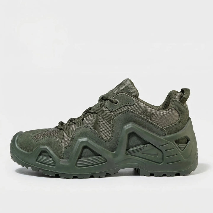 Rugged men's all-terrain hiking & tactical boots, durable outdoor footwear for diverse environments.