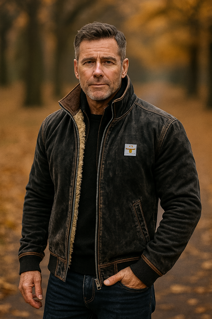 Men's rugged thermal winter jacket in classic brown for ultimate warmth & durable cold weather protection.