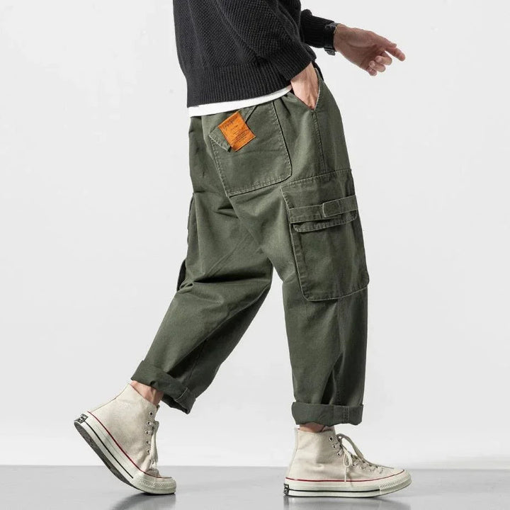 Men's rugged utility cargo pants, relaxed fit for streetwear & casual everyday wear.