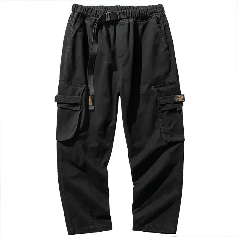 Versatile men's rugged utility pants, cargo pockets, relaxed fit cotton for casual & streetwear outfits.