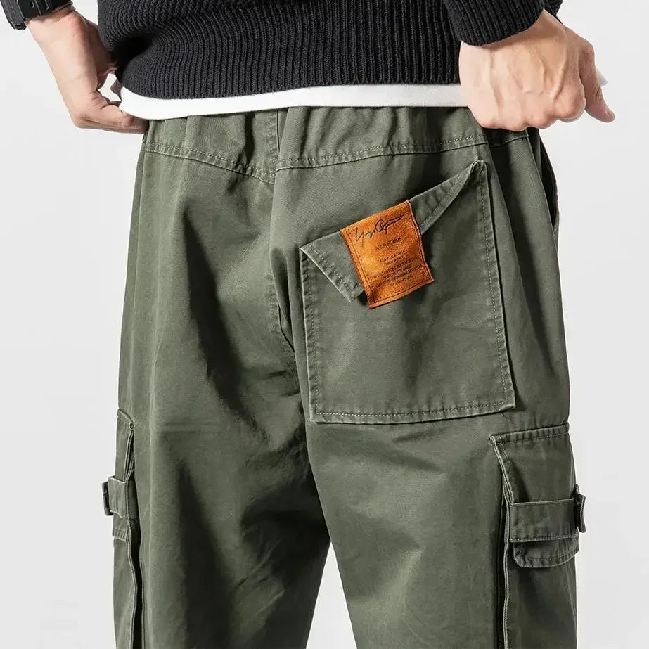 Men's rugged cargo pants, utility design for everyday wear, comfortable relaxed fit cotton pants.
