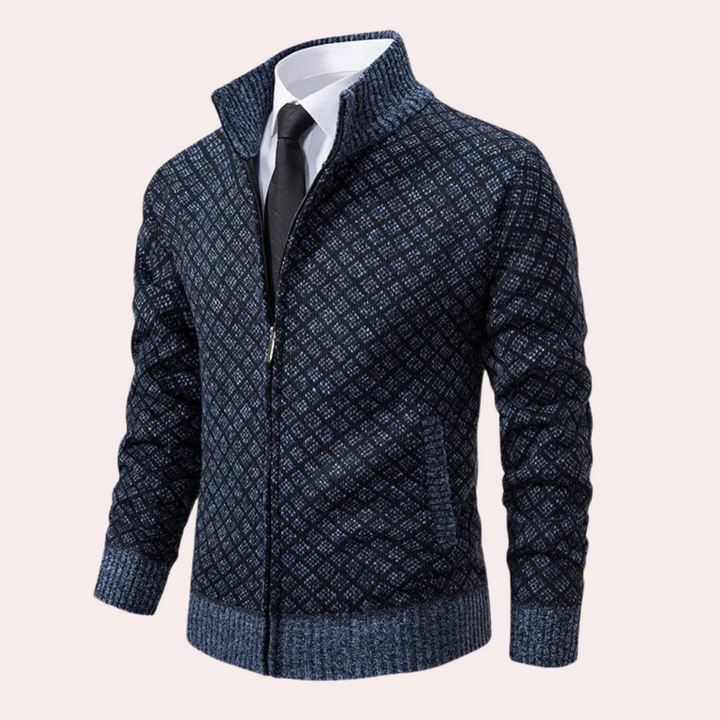 Comfortable men's Runia knitted zip-up cardigan, ideal outerwear for fall fashion & everyday style.