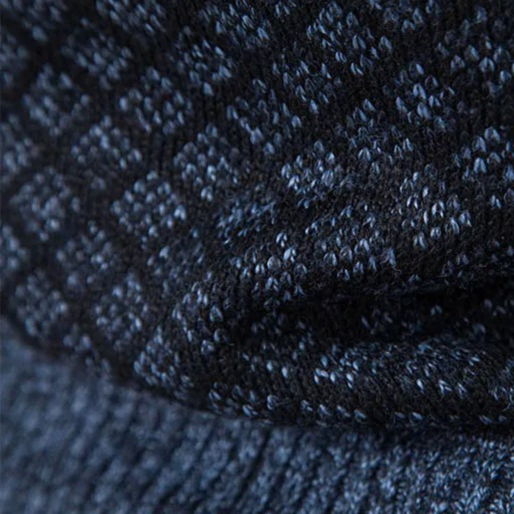 Elegant Runia men's knitted zip-up cardigan with check pattern, perfect for fall outerwear & style.