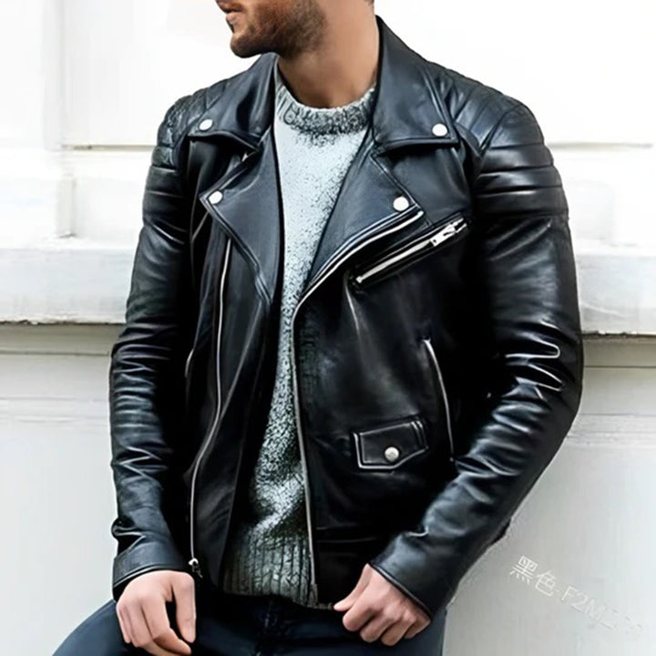 Men's Ryder style leather biker jacket. Classic design, perfect for versatile everyday wear & stylish men's fashion.