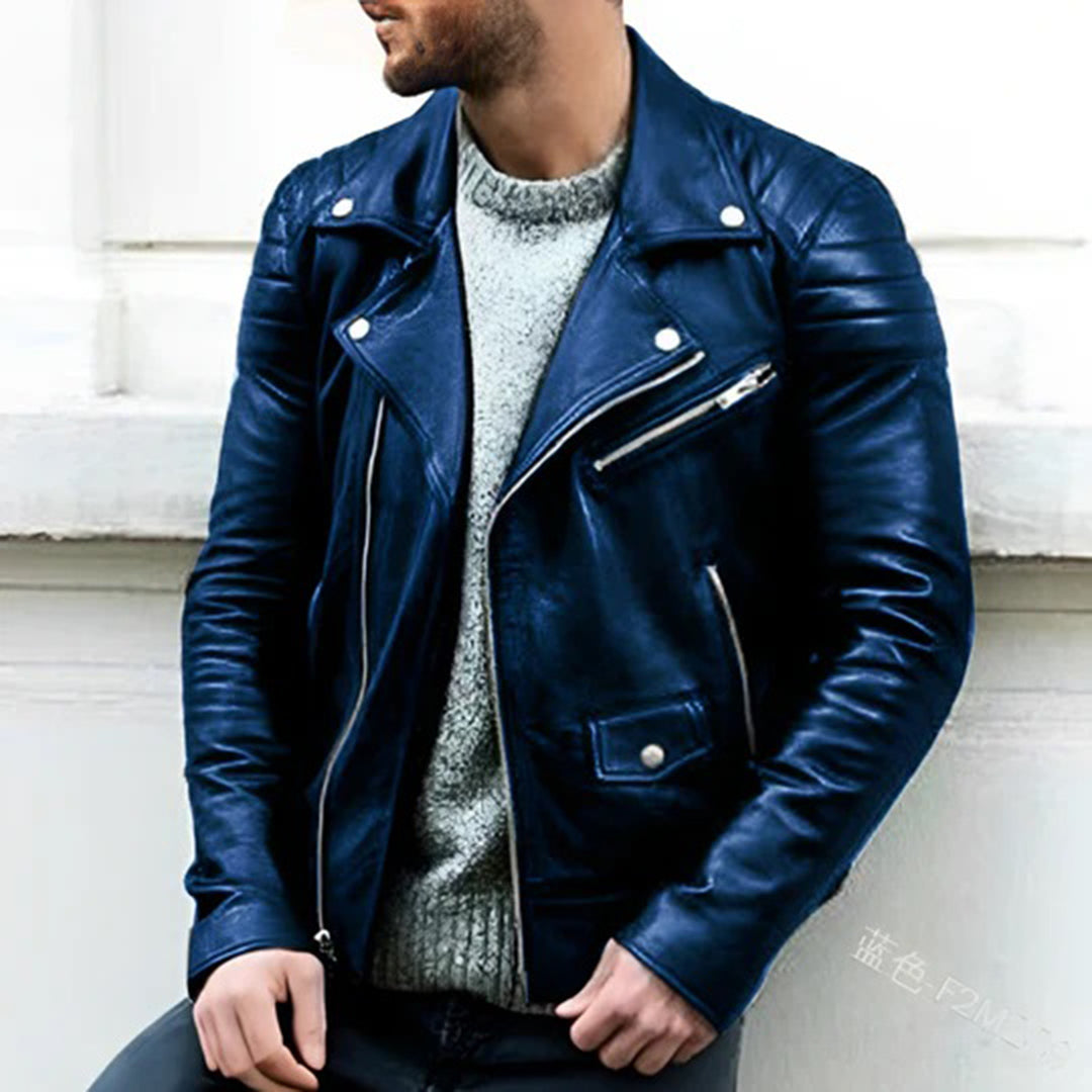 Classic men's Ryder leather jacket, ideal for casual outings or adding an edgy touch to formal men's fashion looks.