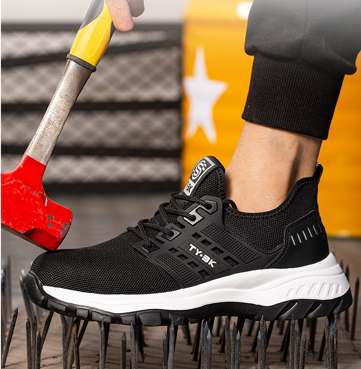 Men's SafeStep protective work safety shoes with enhanced comfort, support, and slip-resistant outsole for industrial use.