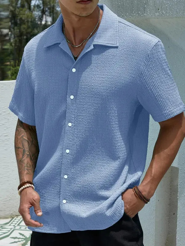 Casual men's Salerno textured short sleeve shirt, ideal for summer, offering effortless style and comfort.