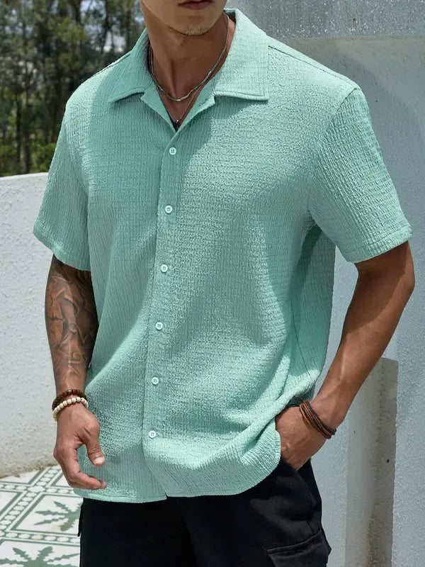 Salerno men's short sleeve shirt with unique texture, a stylish button-up for a relaxed summer look.