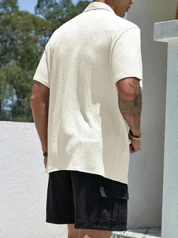 Men's Salerno textured short sleeve shirt, a modern button-up in a relaxed fit for versatile summer style.