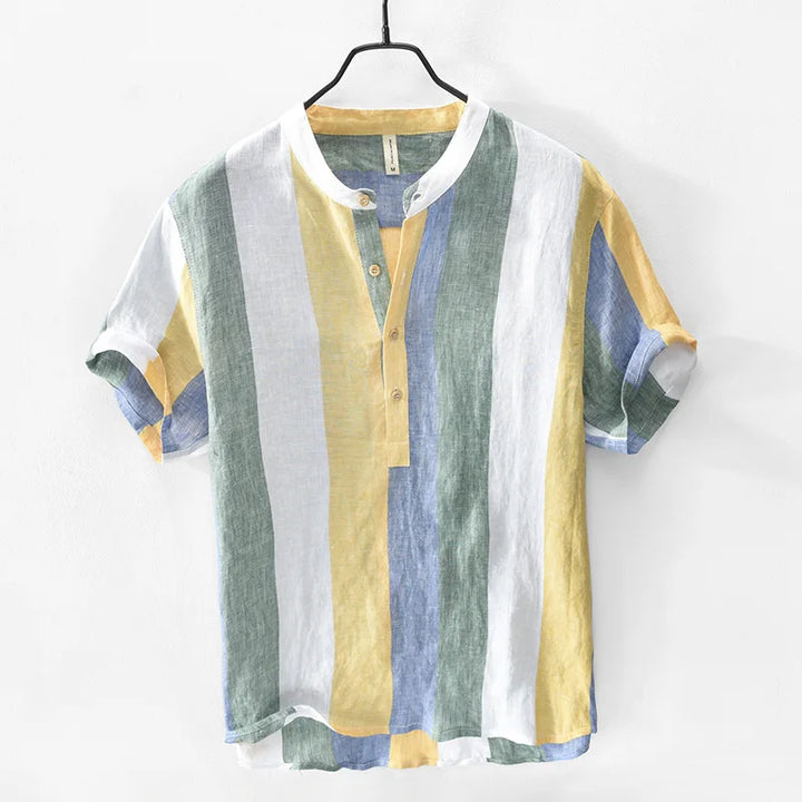 Lightweight men's Santorini button-down shirt, ideal for comfortable resort wear and summer vacations.