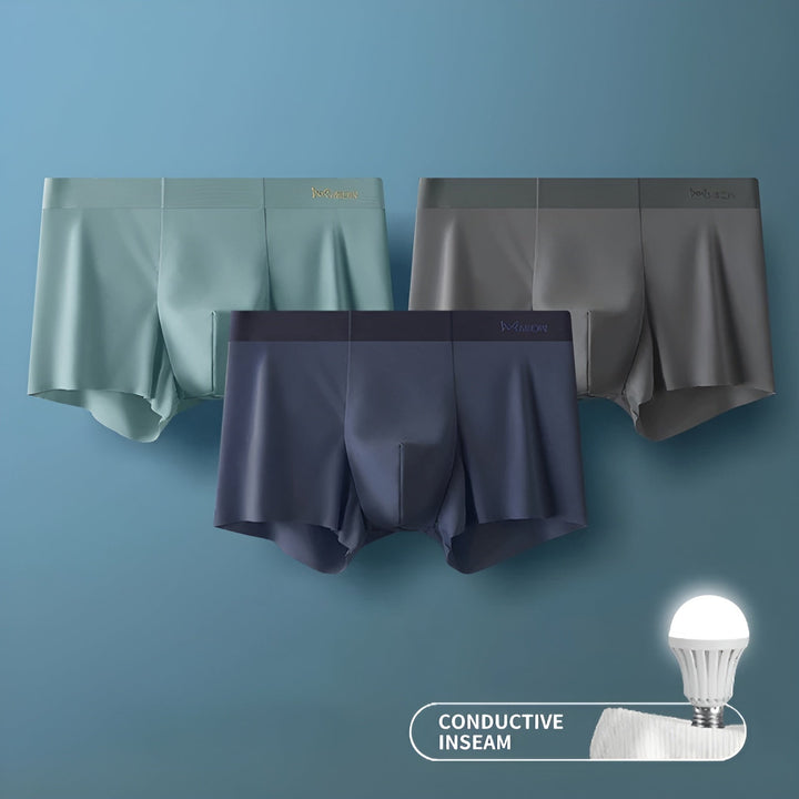 Blue men's seamless boxer briefs, offering a chafe-free & quick-dry experience.