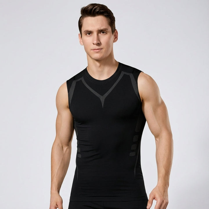 Alfonso men's seamless compression tank top in white, designed for athletic fitness and posture support