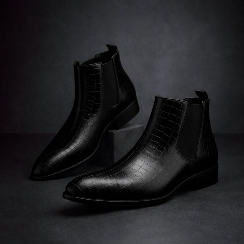 Sevilla men's classic Chelsea boots, featuring sophisticated alligator embossed leather, ideal for fashion-forward men.