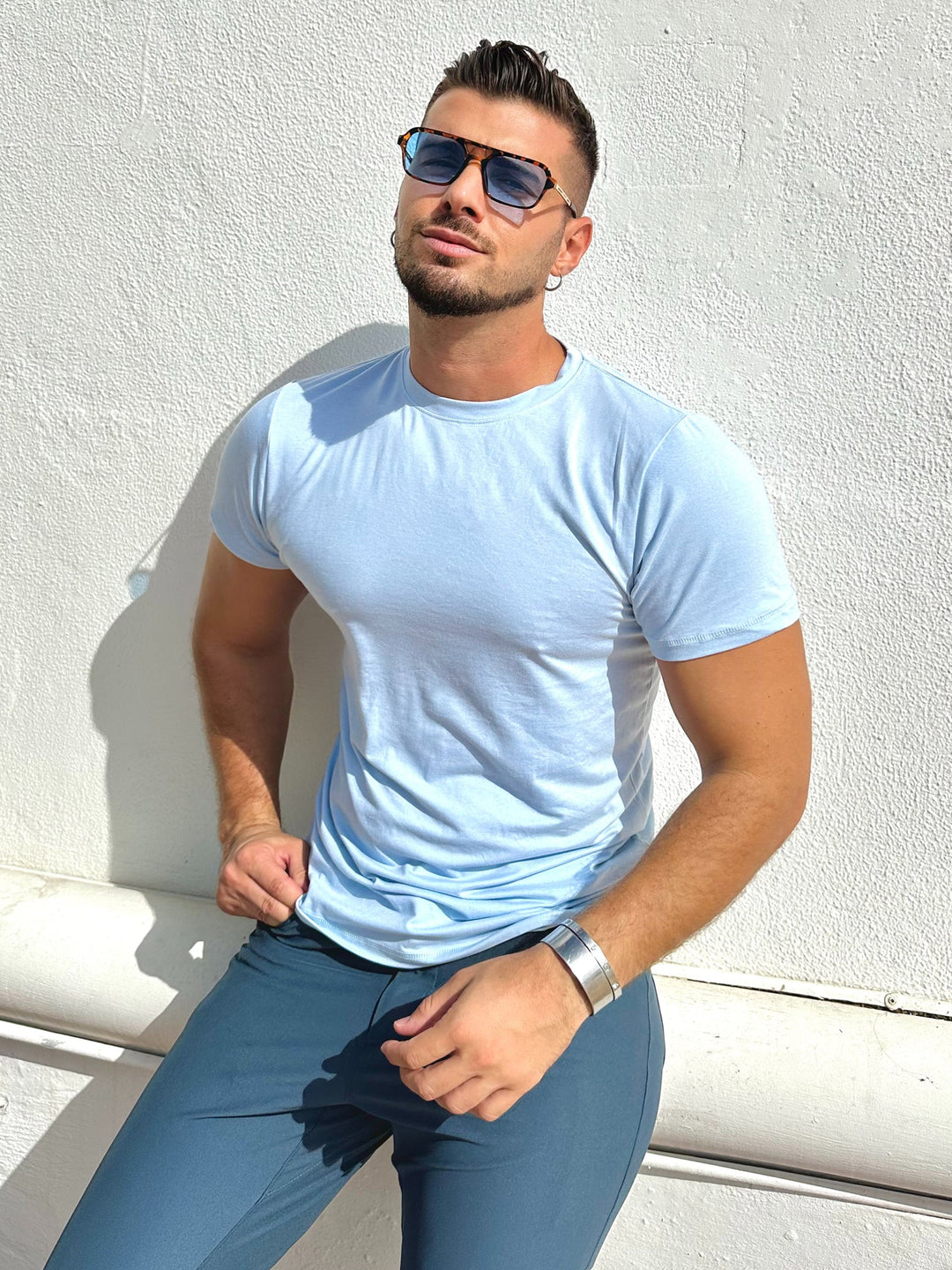 Blue Men's Sevilla Performance Tee, comfortable short sleeve men's top for daily wear.
