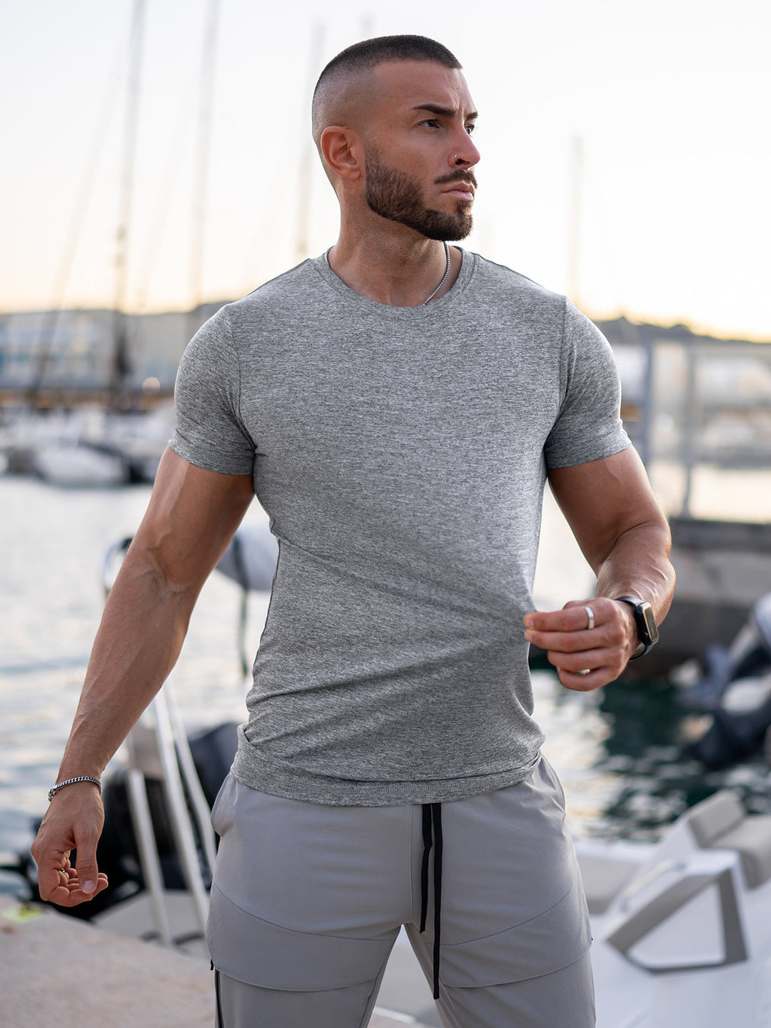 Grey Men's Sevilla Performance Tee, combining comfort & style for active lifestyles.