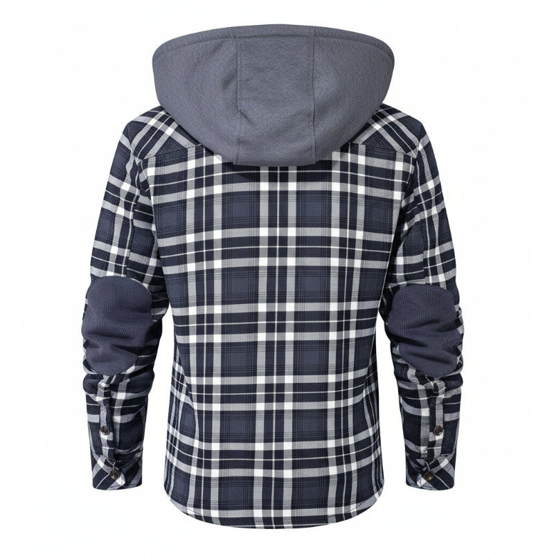 Men's warm outerwear: a practical and stylish sherpa-lined hooded jacket for fall & winter.