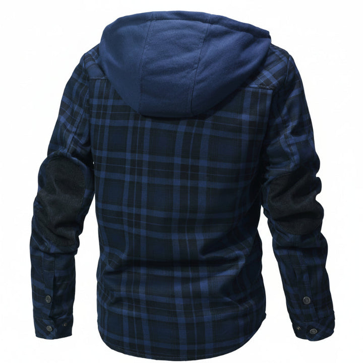Men's stylish hooded jacket, sherpa-lined for maximum warmth during cold fall and winter days.