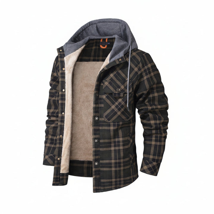 Warm men's winter coat: sherpa-lined hooded jacket for ultimate comfort & outdoor adventures.