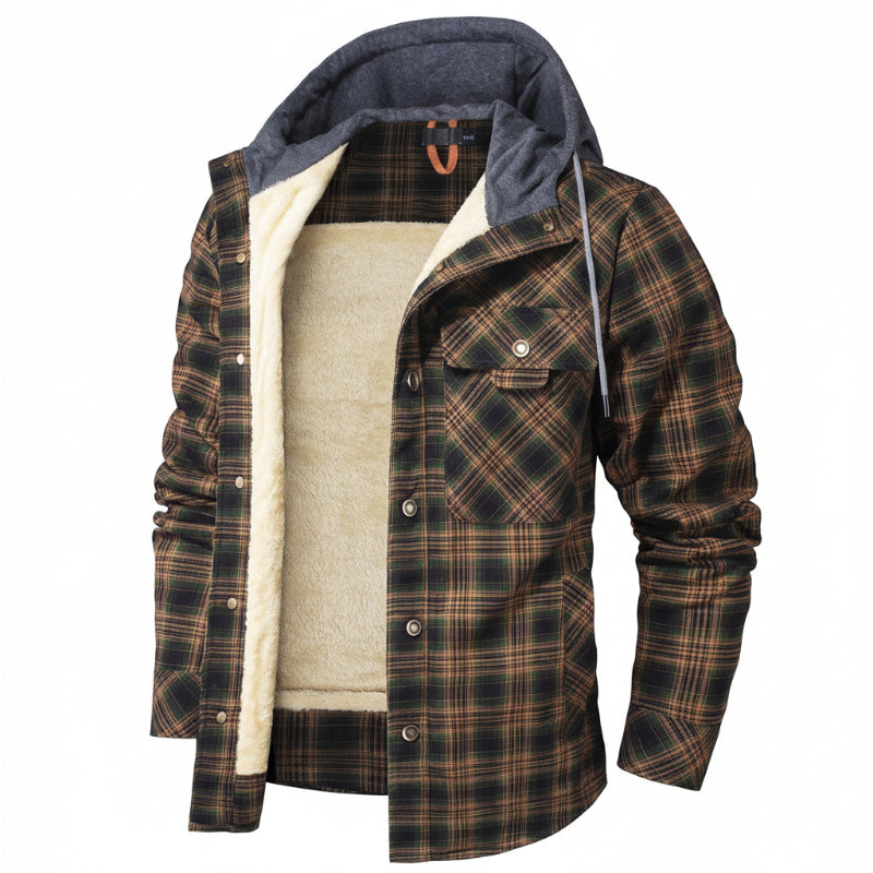 Men's fall fashion: a versatile sherpa-lined hooded jacket, great for casual everyday wear.