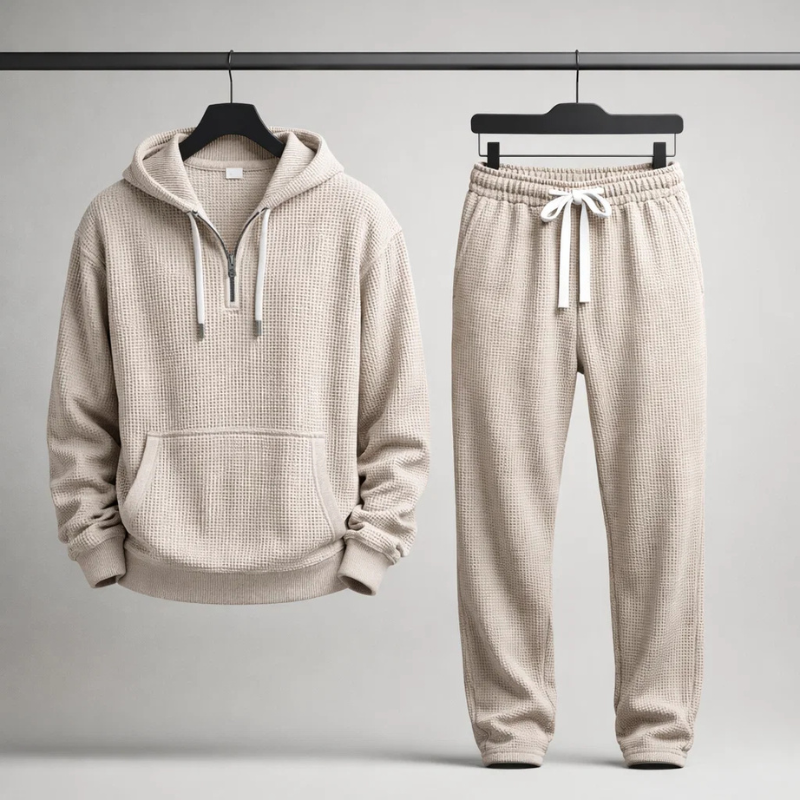 Men's Waffle Knit Joggers. Relaxed fit grey loungewear pants for ultimate comfort & casual style.