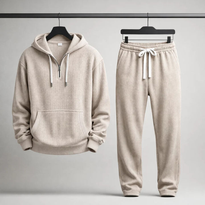 Men's Waffle Knit Joggers. Relaxed fit grey loungewear pants for ultimate comfort & casual style.
