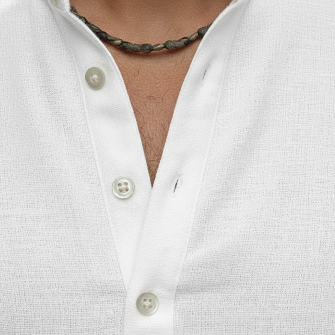 Men's summer Henley polo shirt. Short sleeve, breathable fabric & relaxed fit for ultimate comfort.