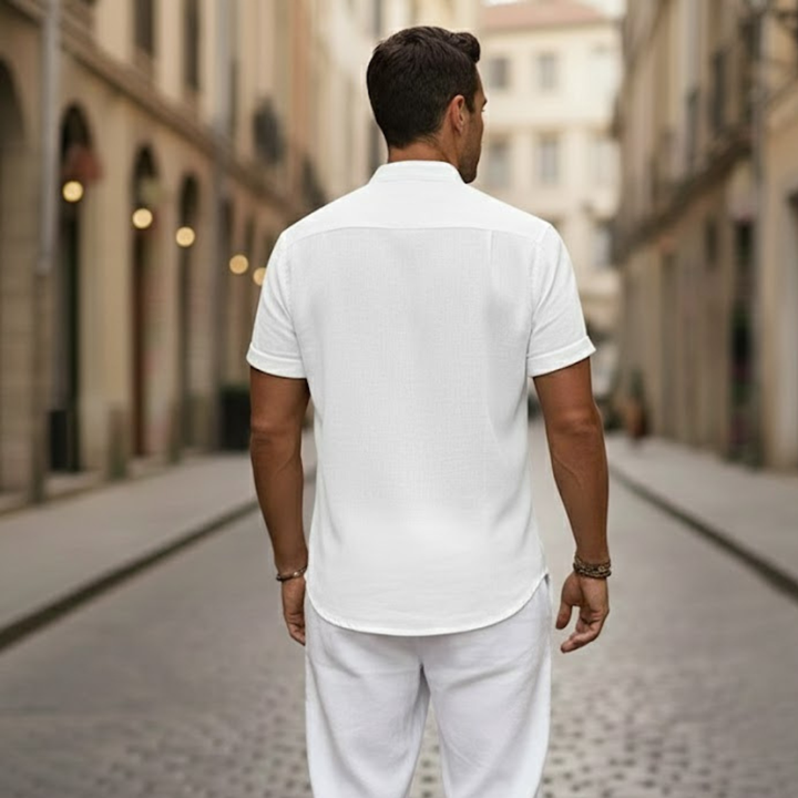 Everyday wear men's short sleeve Henley shirt. Breathable polo with a relaxed fit for summer casual style.