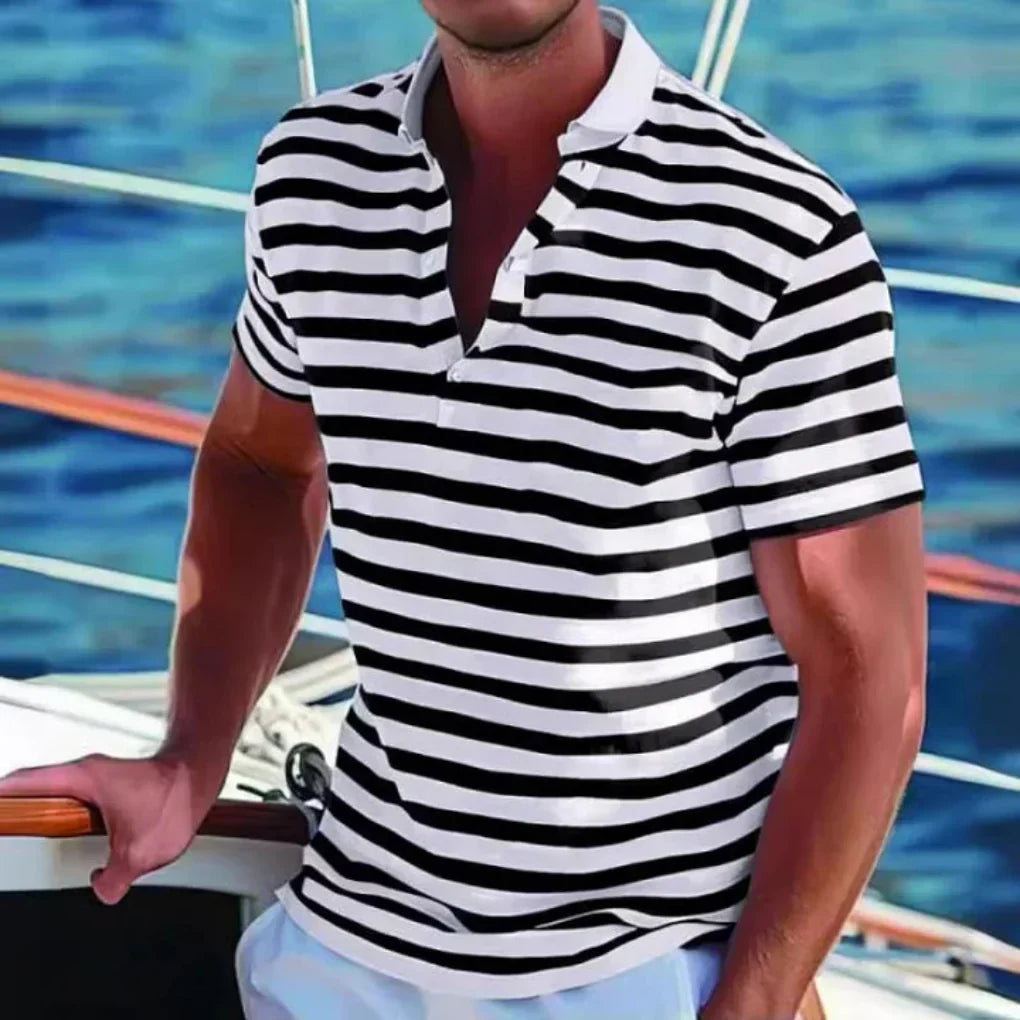 Comfortable men's short sleeve polo. Effortless striped design, perfect for versatile casual wear & summer.