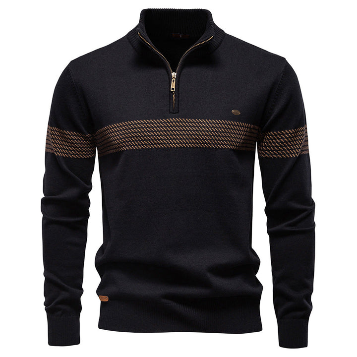 Men's Siena navy half-zip knit sweater. Polished, stylish long sleeve pullover for versatile layering.