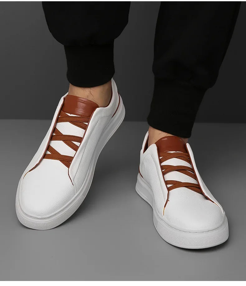 Close-up: Signature crossover lace detail on comfortable men's fashion sneakers, premium quality.