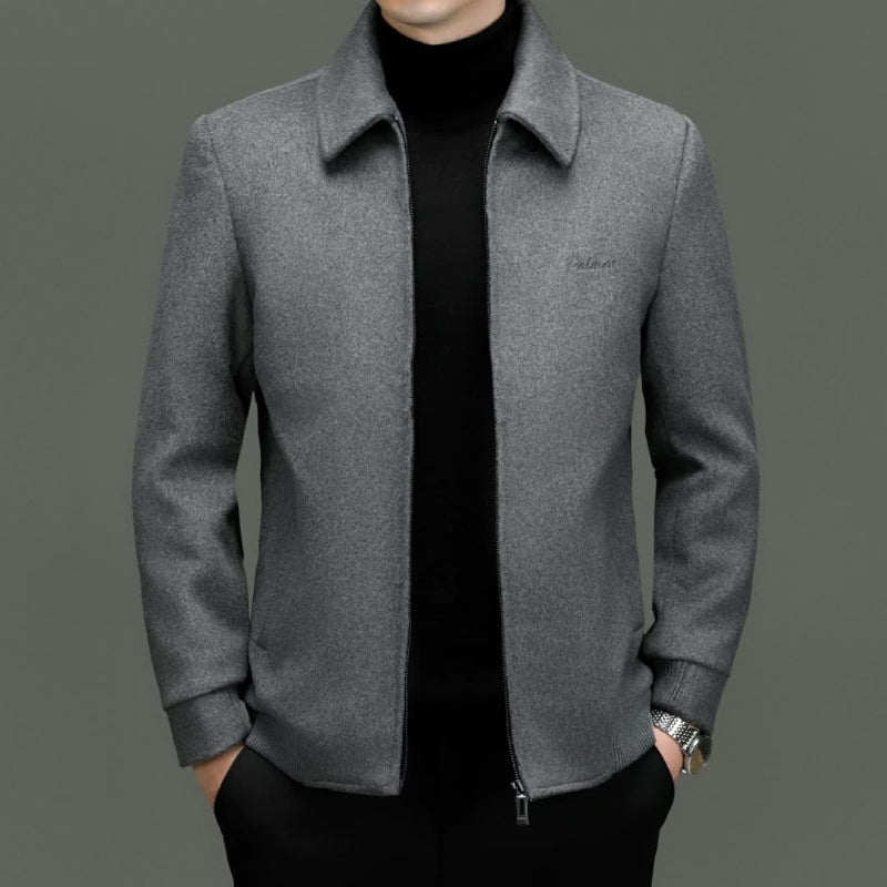 Stylish black men's zip-front jacket, ideal for versatile outerwear, comfort, and layering.