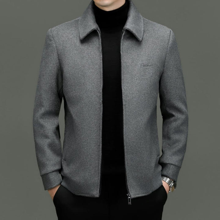 Stylish black men's zip-front jacket, ideal for versatile outerwear, comfort, and layering.