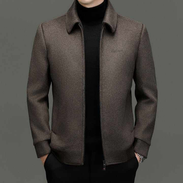 Gray men's zip-front jacket, a modern and comfortable piece for casual or business casual wear.