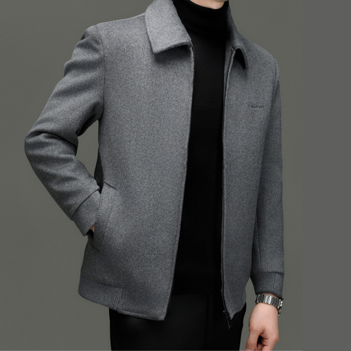 Casual men's zip-front jacket, a comfortable and modern black outerwear option for daily wear.