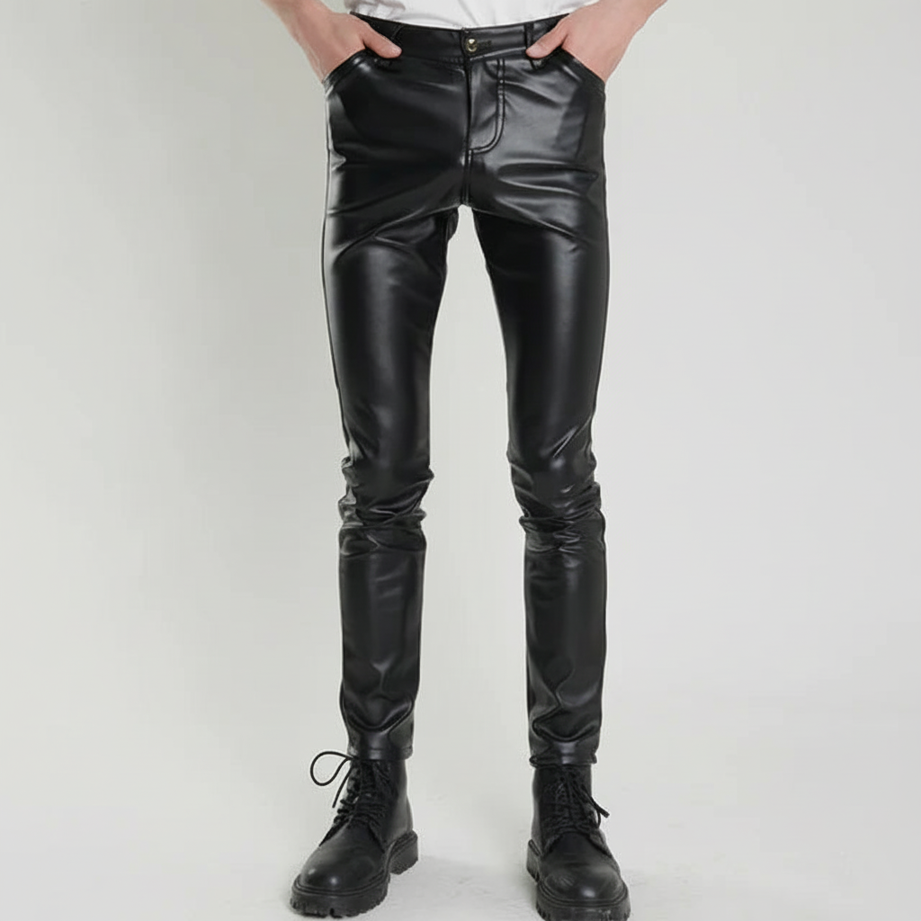 Classic design men's skinny fit leather-look trousers, suitable for various occasions
