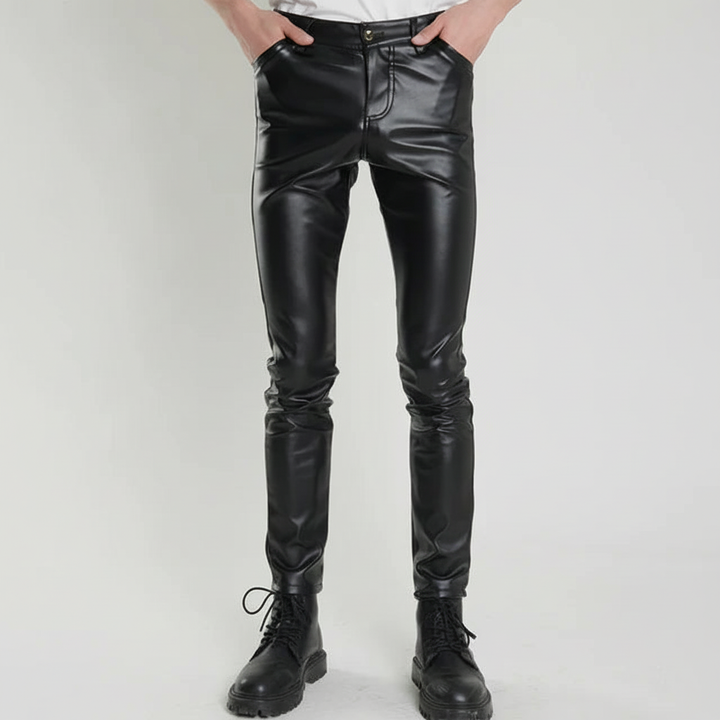 Classic design men's skinny fit leather-look trousers, suitable for various occasions