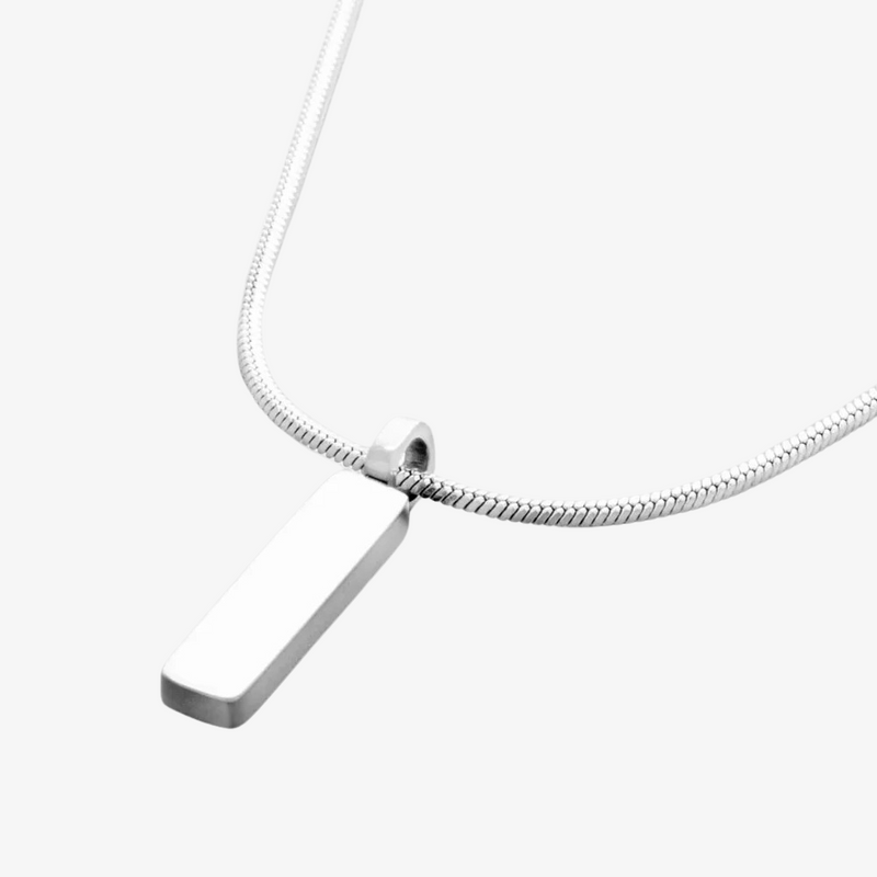 Gold-plated men's bar pendant necklace, a modern stainless steel gift for him. Sleek everyday wear.