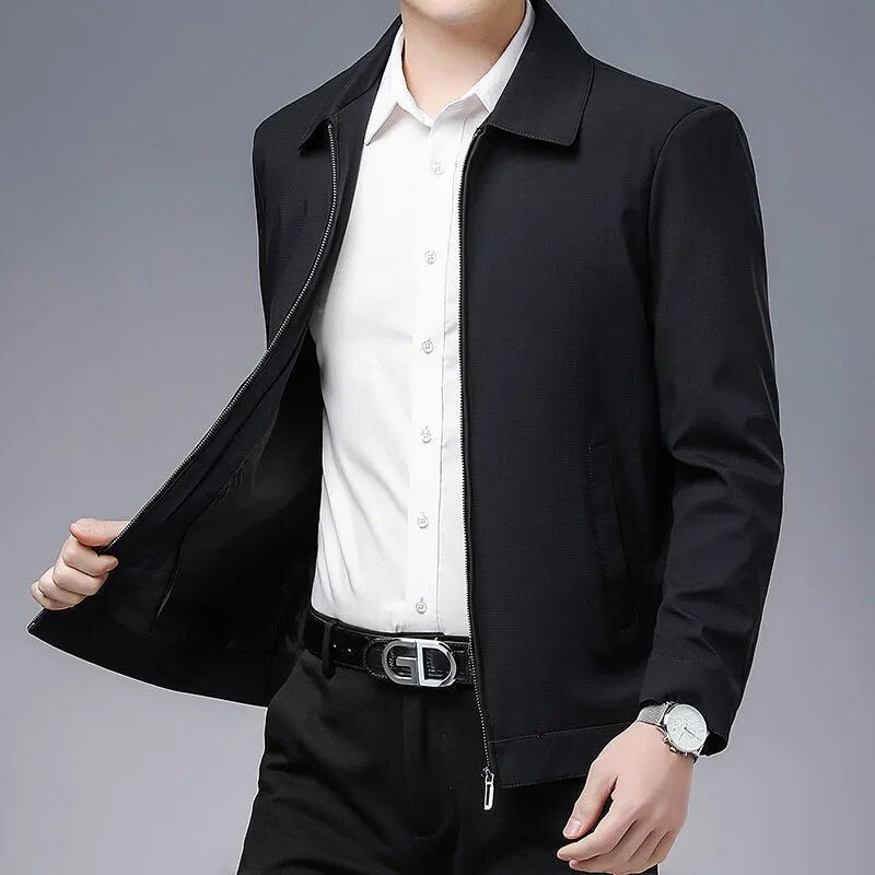 Stylish navy men's bomber jacket, perfect for fall fashion and versatile everyday comfort.
