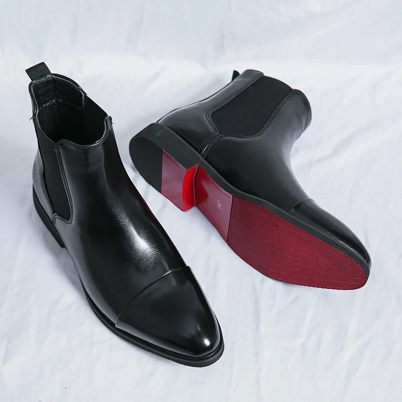 Black men's slip-on boots, designed for ultimate comfort and sleek everyday style.