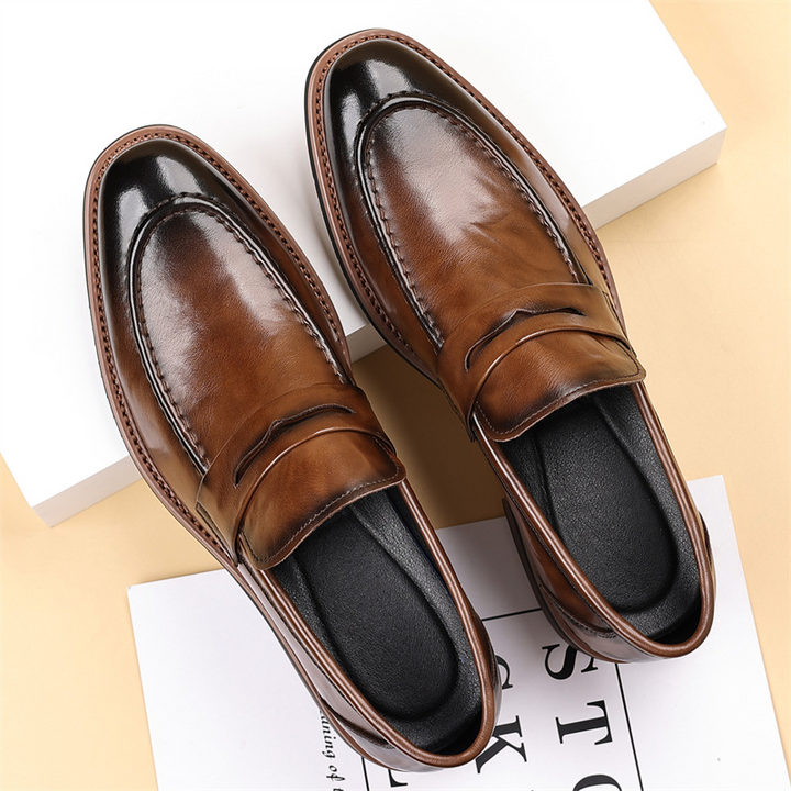 Comfortable men's penny loafers in rich brown, perfect versatile footwear for everyday and smart casual looks.