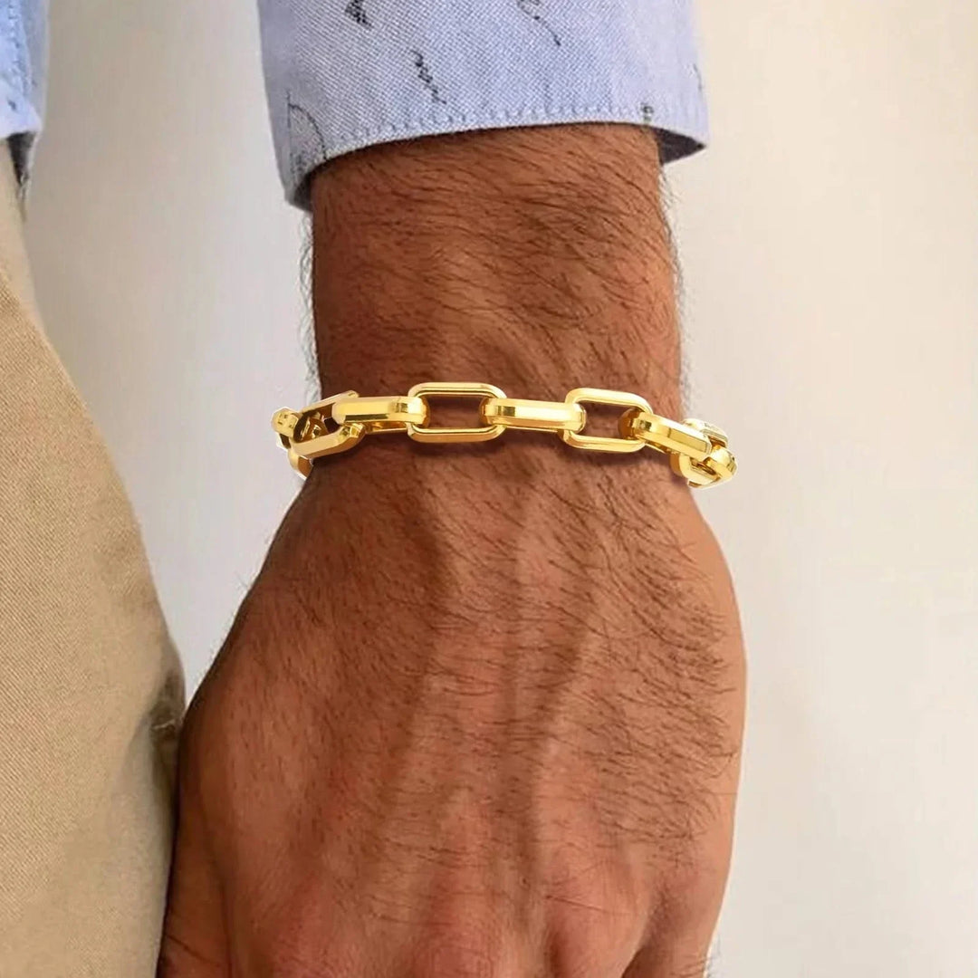 Gold-tone men's sleek chain link bracelet, a luxury non-tarnishing statement piece for sophisticated style.