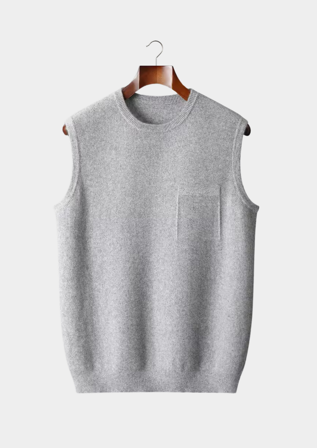 Men's sleek crew neck vest in a minimalist sleeveless style, perfect for versatile layering & comfort.