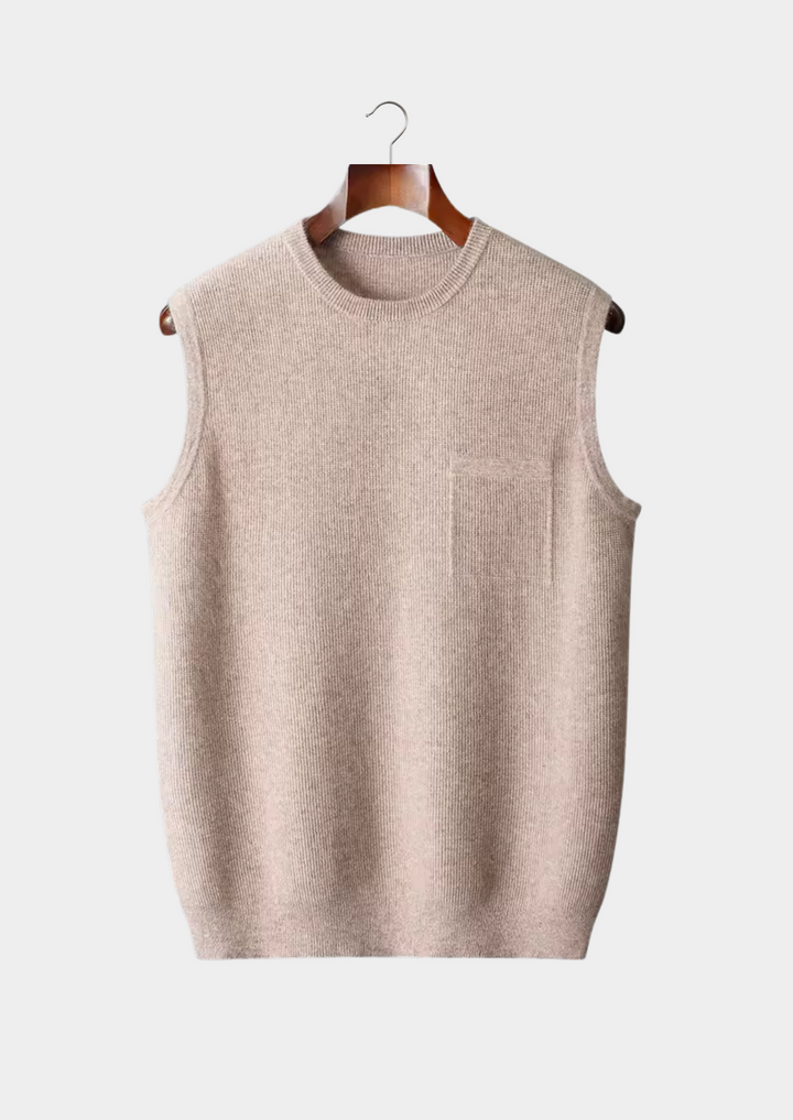 Versatile men's crew neck vest, designed for easy layering. A comfortable sleeveless top for any occasion.